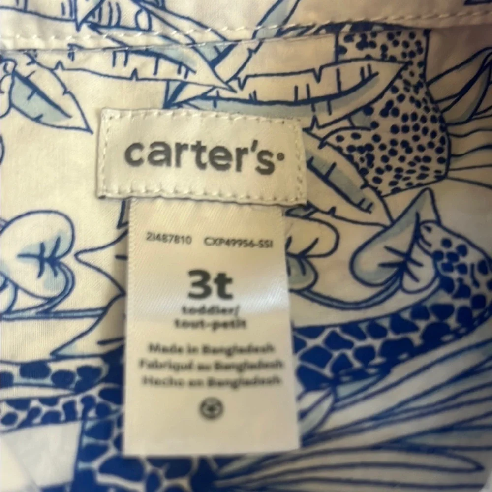 Carter's Blue and White Button Down Jungle Print